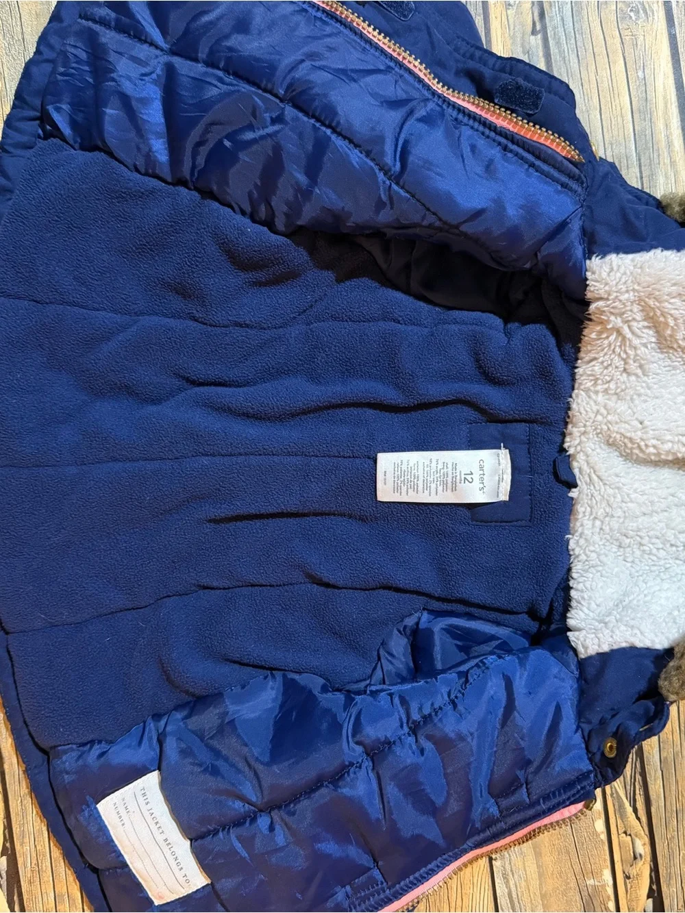 Carter's‎ Navy Blue Hooded Pea Coat with Faux Fur Trim